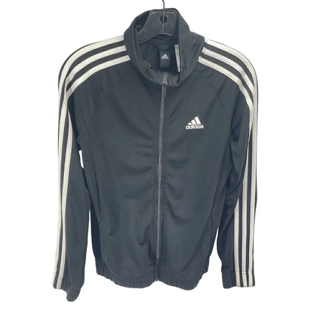 Adidas Women's 3 Stripes Jacket Full Zip Active Athletic Outerwear Black Size XS
